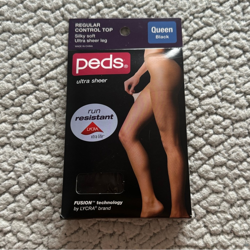 NWT PEDS Black Ultra Sheer Control Top Tights!